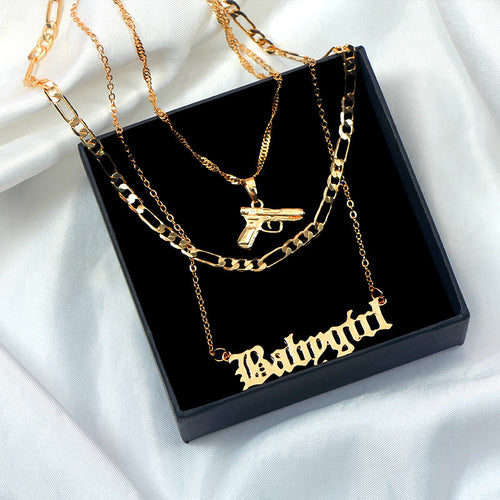 Pistol & Baby girll Pendants Necklaces