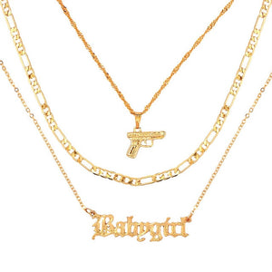 Pistol & Baby girll Pendants Necklaces