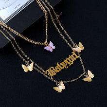 Load image into Gallery viewer, Punk Gold Babygirl Letters Butterfly Pendant Multi layer Necklace