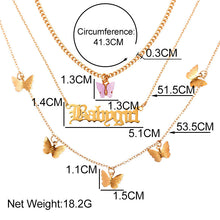Load image into Gallery viewer, Punk Gold Babygirl Letters Butterfly Pendant Multi layer Necklace
