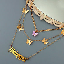 Load image into Gallery viewer, Punk Gold Babygirl Letters Butterfly Pendant Multi layer Necklace