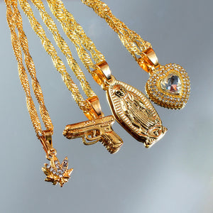 Punk Virgin Maria Pistol Crystal Heart Necklace