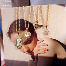 Load image into Gallery viewer, Punk Virgin Maria Pistol Crystal Heart Necklace