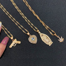 Load image into Gallery viewer, Punk Virgin Maria Pistol Crystal Heart Necklace
