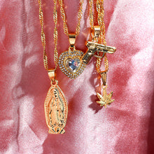 Load image into Gallery viewer, Punk Virgin Maria Pistol Crystal Heart Necklace
