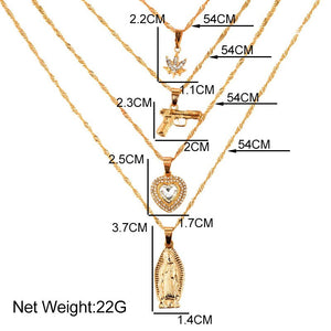 Punk Virgin Maria Pistol Crystal Heart Necklace