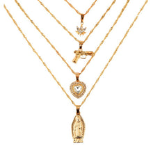 Load image into Gallery viewer, Punk Virgin Maria Pistol Crystal Heart Necklace