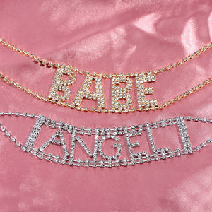 Punk Crystal BABE Letter Choker Necklace