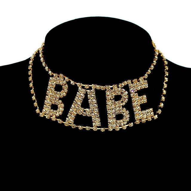 Punk Crystal BABE Letter Choker Necklace