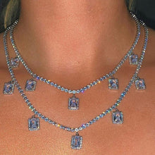 Load image into Gallery viewer, Square Crystal Pendant Shining Rhinestone Tennis Necklaces