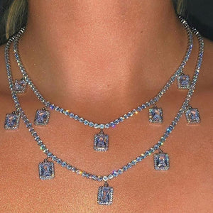Square Crystal Pendant Shining Rhinestone Tennis Necklaces