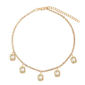 Square Crystal Pendant Shining Rhinestone Tennis Necklaces