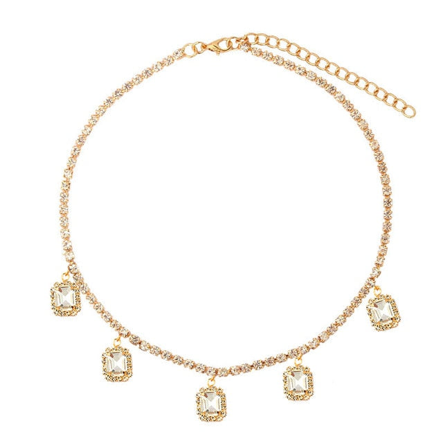 Square Crystal Pendant Shining Rhinestone Tennis Necklaces