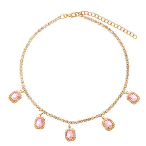 Square Crystal Pendant Shining Rhinestone Tennis Necklaces
