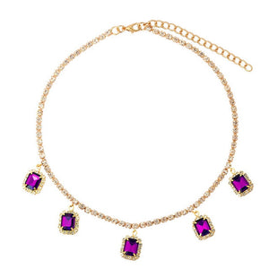 Square Crystal Pendant Shining Rhinestone Tennis Necklaces