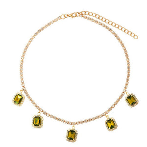 Square Crystal Pendant Shining Rhinestone Tennis Necklaces
