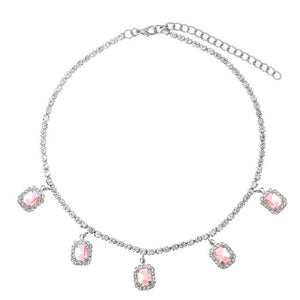 Square Crystal Pendant Shining Rhinestone Tennis Necklaces