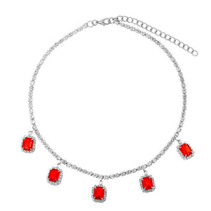 Square Crystal Pendant Shining Rhinestone Tennis Necklaces