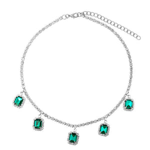 Square Crystal Pendant Shining Rhinestone Tennis Necklaces