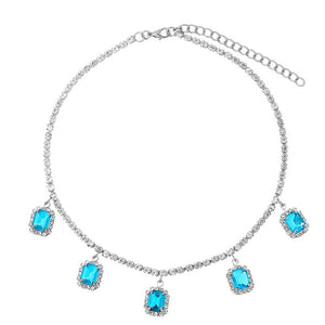 Square Crystal Pendant Shining Rhinestone Tennis Necklaces
