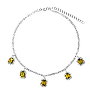 Square Crystal Pendant Shining Rhinestone Tennis Necklaces
