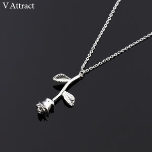 Long Chain Collier Pink Rose Flower Statement Necklace Women Jewelry Maxi Choker