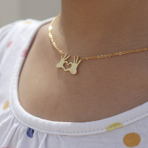 Glam Gold Stainless Steel Chain Collier Lovers Heart Necklaces Pendants BFF Jewellery
