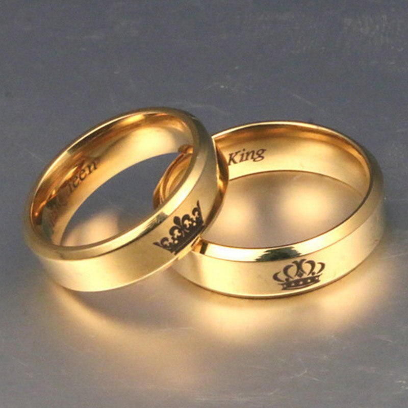 Glam Gold King And Queen Stainless Steel Crown Couple Rings – Glam