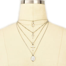 Load image into Gallery viewer, Glam Gold Cross Virgin Mary Pendant Multilayer Necklace