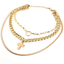 Load image into Gallery viewer, Glam Gold Punk Women Gold Chain Cross Round Pendant Clavicle Necklace