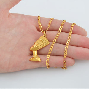 Glam Gold Egyptian Queen Nefertiti Pendant Necklace