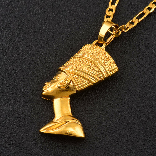 Glam Gold Egyptian Queen Nefertiti Pendant Necklace