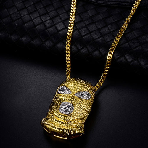Glam Gold Head Masked Big Pendant Necklaces