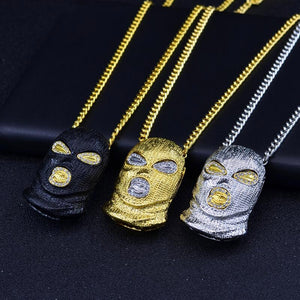 Glam Gold Head Masked Big Pendant Necklaces