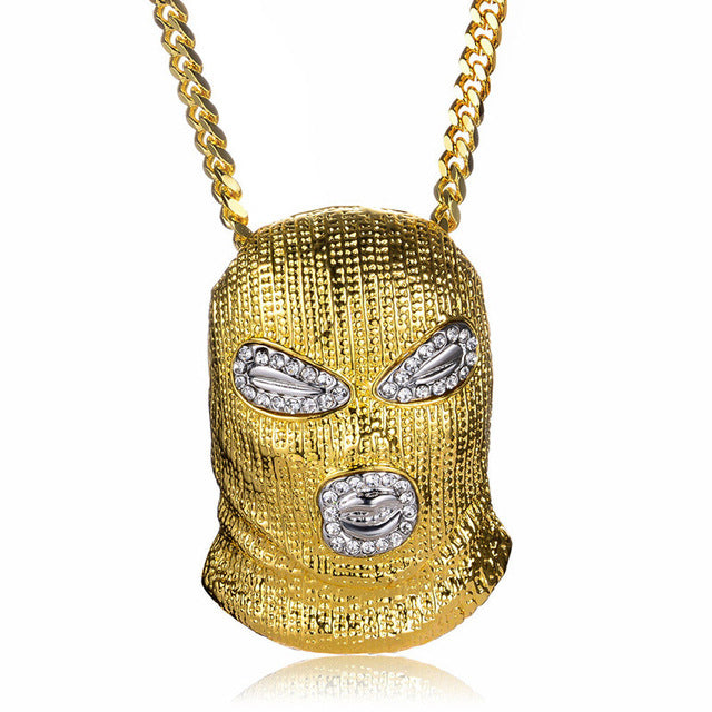 Glam Gold Head Masked Big Pendant Necklaces