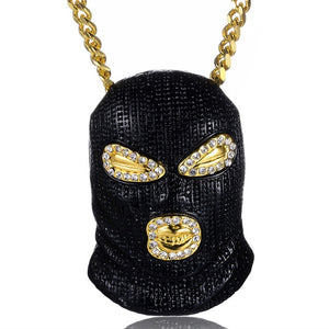 Glam Gold Head Masked Big Pendant Necklaces