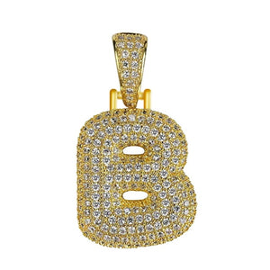 Unisex Women Men Gold Stainless Steel Iced Out Necklace Rhinestone Initial Necklace