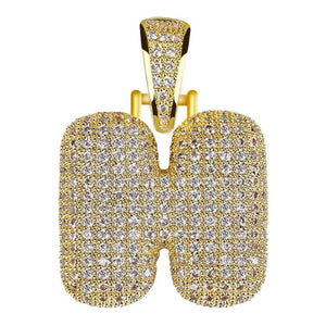 Unisex Women Men Gold Stainless Steel Iced Out Necklace Rhinestone Initial Necklace