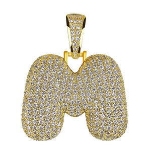 Unisex Women Men Gold Stainless Steel Iced Out Necklace Rhinestone Initial Necklace