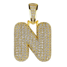 Load image into Gallery viewer, Unisex Women Men Gold Stainless Steel Iced Out Necklace Rhinestone Initial Necklace