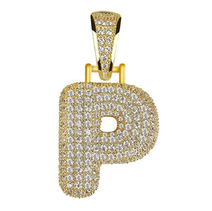 Unisex Women Men Gold Stainless Steel Iced Out Necklace Rhinestone Initial Necklace