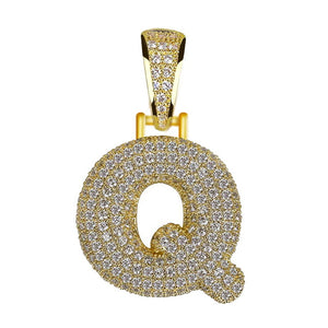 Unisex Women Men Gold Stainless Steel Iced Out Necklace Rhinestone Initial Necklace