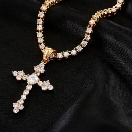 Glam Gold Iced Out Cubic Zircon Cross Pendant Necklace