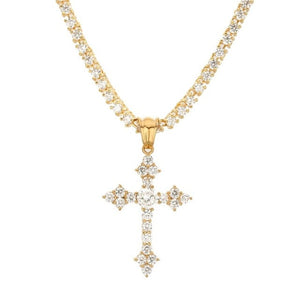 Glam Gold Iced Out Cubic Zircon Cross Pendant Necklace