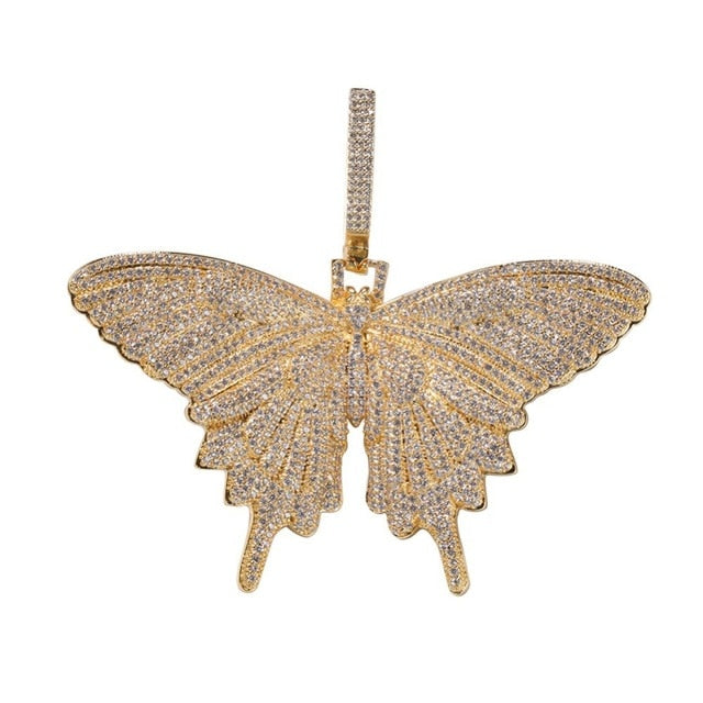 Glam Gold Diamond Butterfly Charms Pendant Zirconia Luxury Necklace